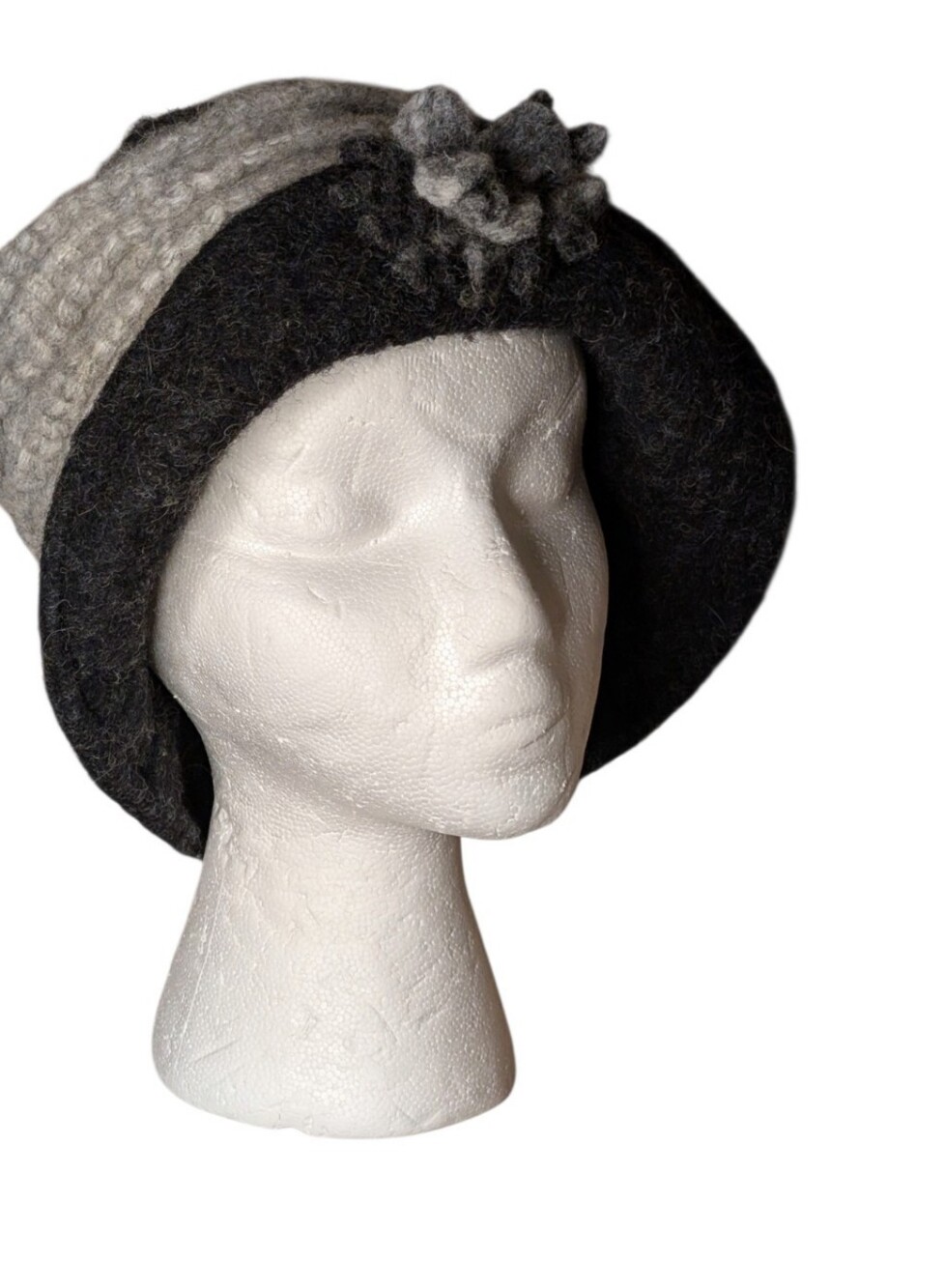 vintage Lafenice Florence Italy felted boiled wool-blend cloche hat Gray/Black